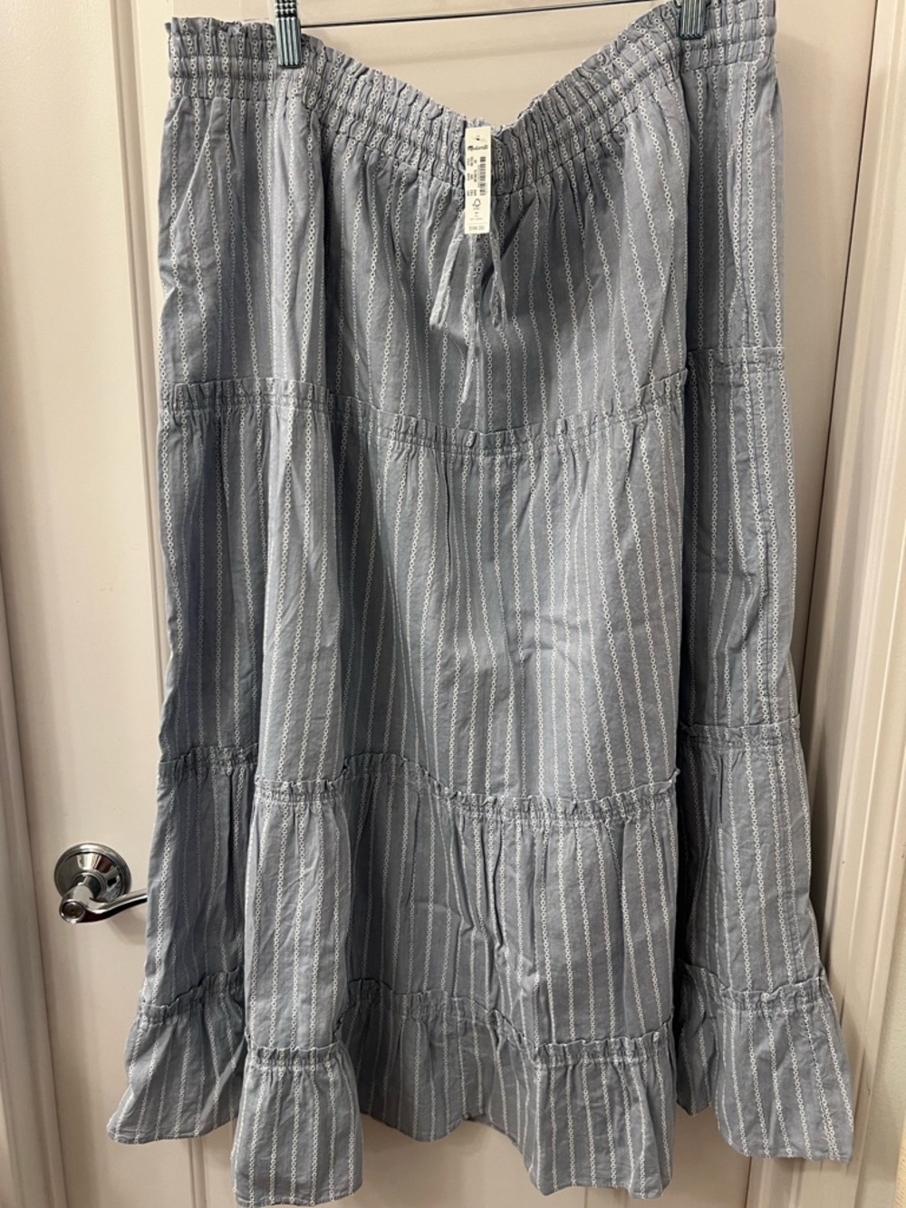Madewell Light Blue Striped Tiered Maxi Skirt 3x